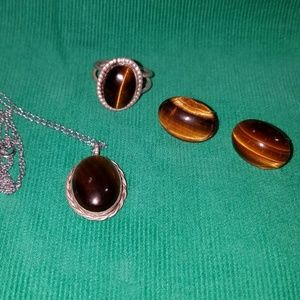 Vintage Handcrafted Tiger Eye Jewelry Set